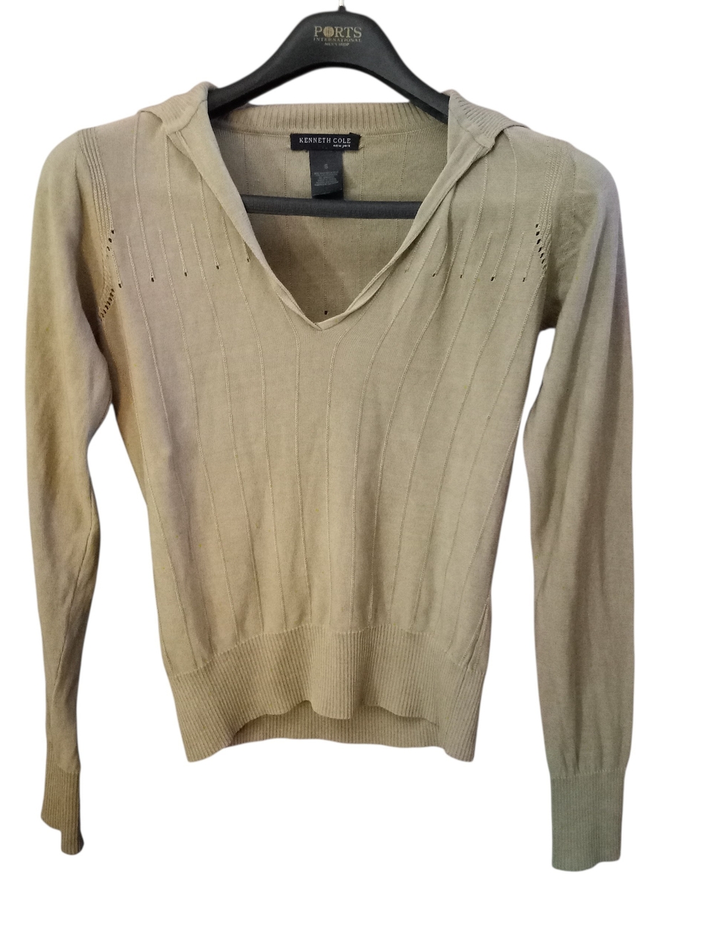 Kenneth Cole Reaction Women's V-Neck Hooded Sweater in Khaki